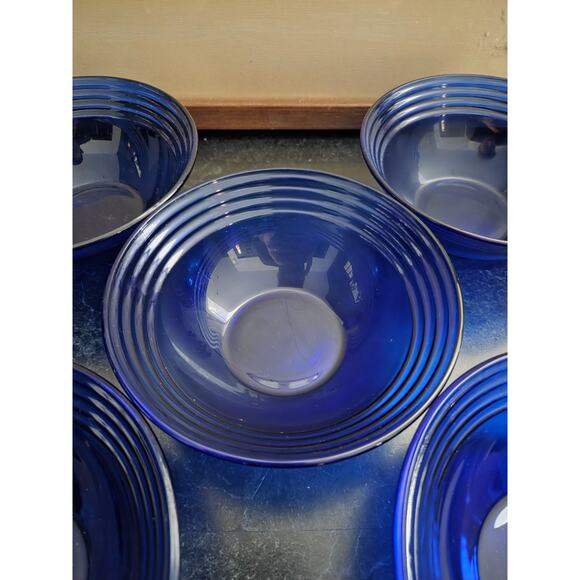 Bormioli Rocco Forum Saphir Cobalt Blue Ribbed Glass Bowls Set of 5 – 5.5" - Picture 2 of 7